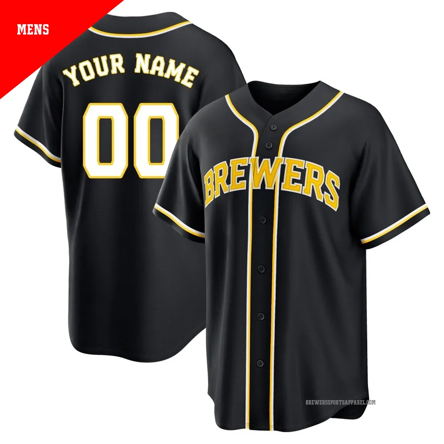 Milwaukee Brewers ＃00 Custom Men's Black Replica Fashion Out Jersey