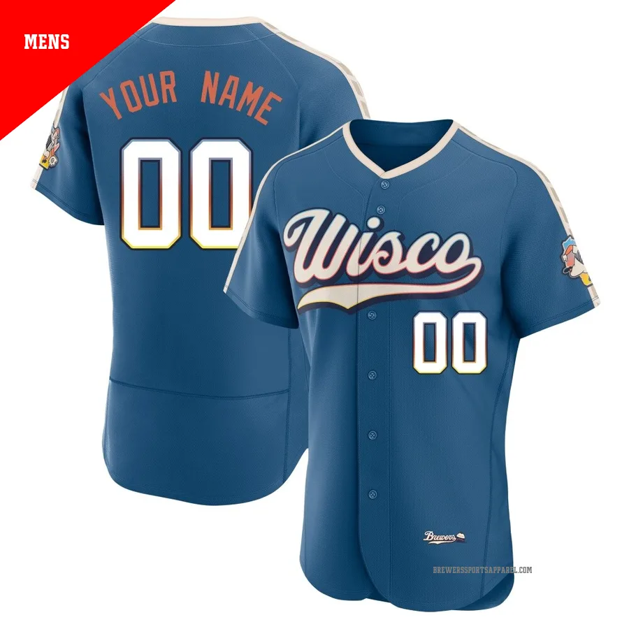 Milwaukee Brewers ＃00 Custom Men's Blue Authentic Mineral 2026 City Connect Stadium Jersey