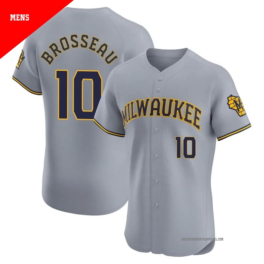 Milwaukee Brewers ＃10 Mike Brosseau Men's Gray Elite Road Jersey
