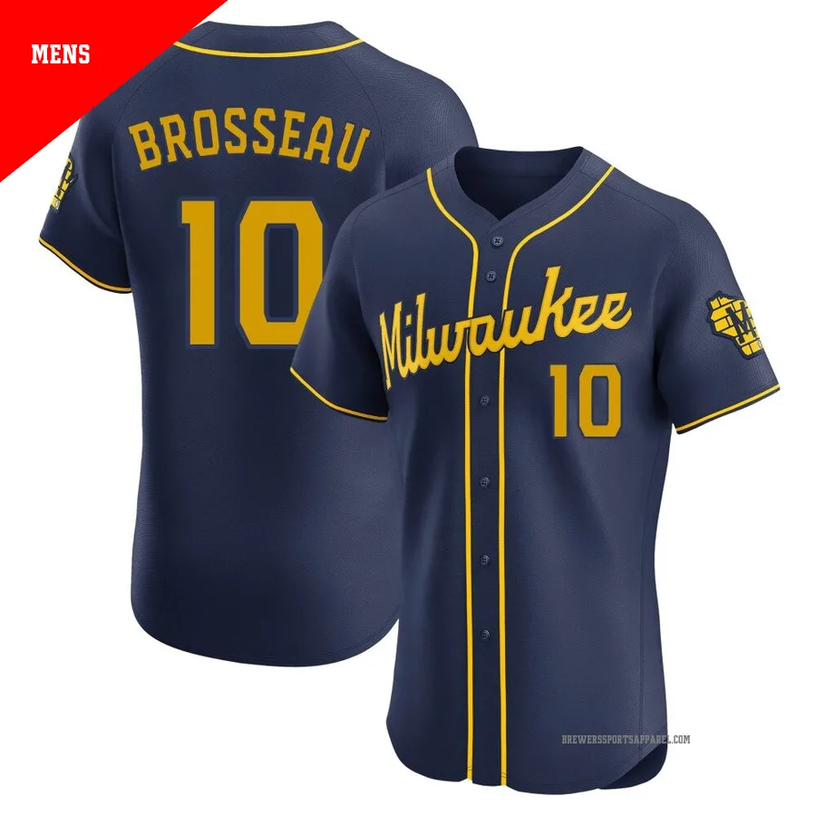 Milwaukee Brewers ＃10 Mike Brosseau Men's Navy Elite Alternate Jersey
