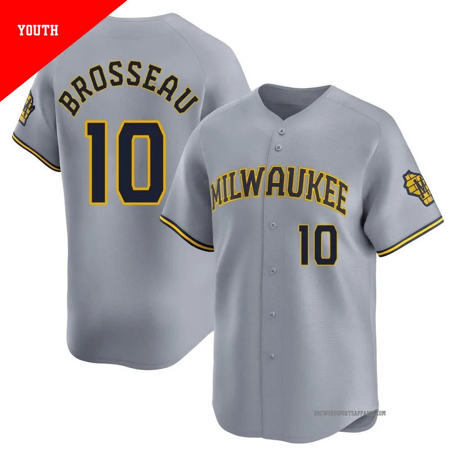 Milwaukee Brewers ＃10 Mike Brosseau Youth Gray Limited Away Jersey