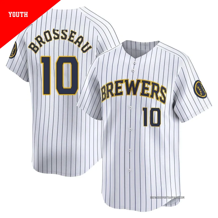 Milwaukee Brewers ＃10 Mike Brosseau Youth White Limited Alternate Jersey