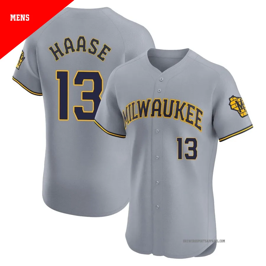 Milwaukee Brewers ＃13 Eric Haase Men's Gray Elite Road Jersey