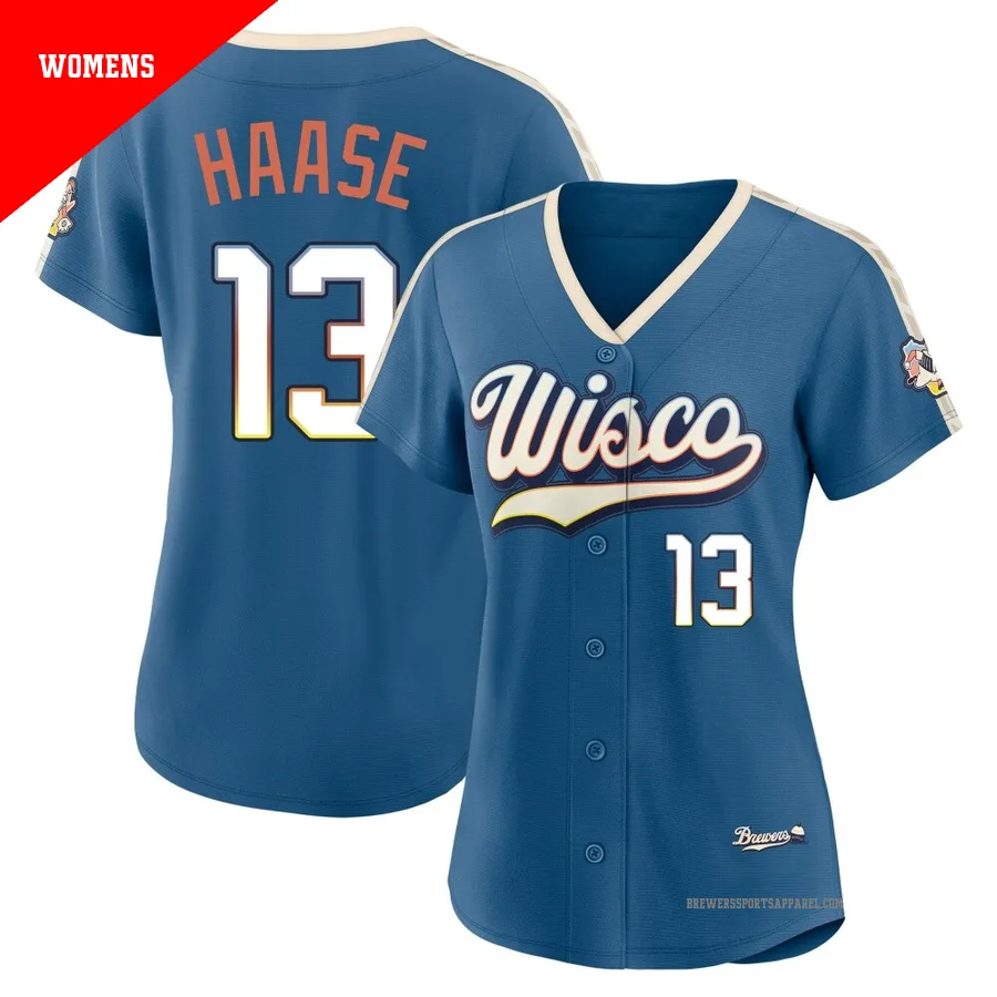 Milwaukee Brewers ＃13 Eric Haase Women's Blue Limited Mineral 2026 City Connect Stadium Jersey