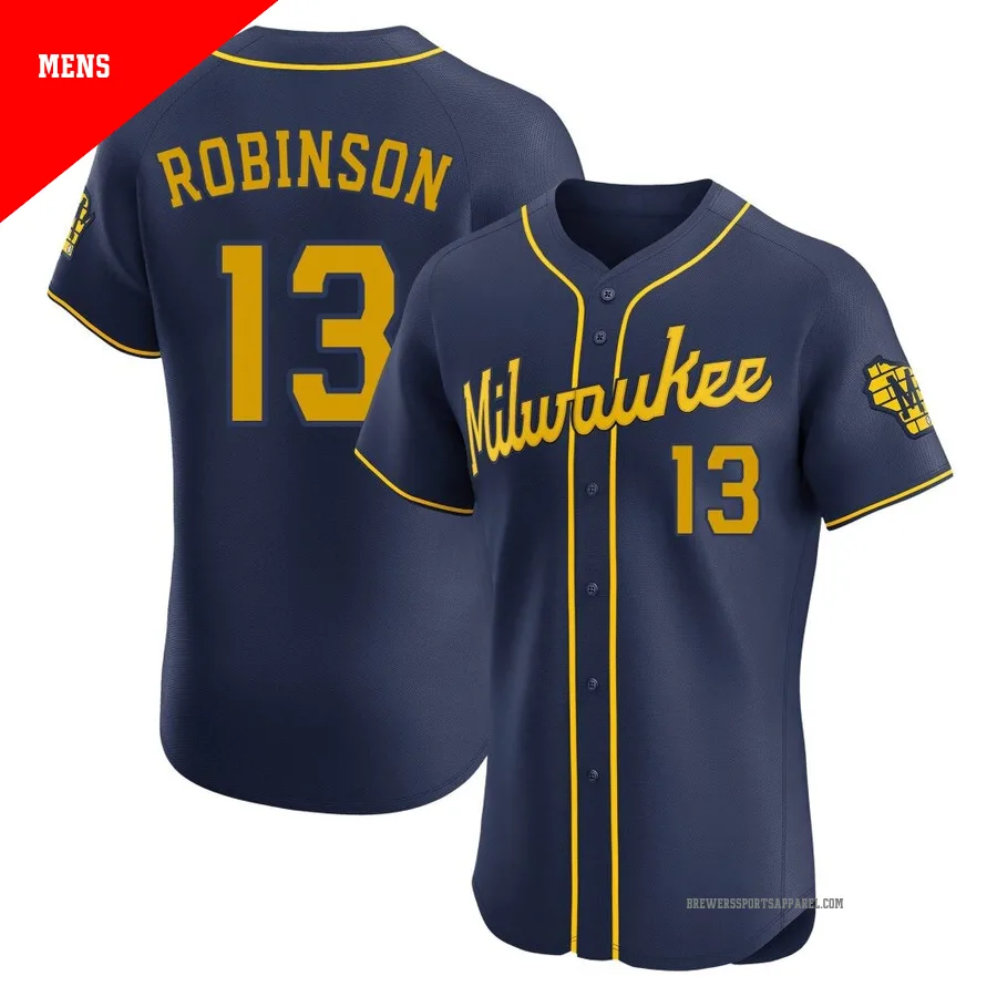 Milwaukee Brewers ＃13 Glenn Robinson Men's Navy Elite Alternate Jersey