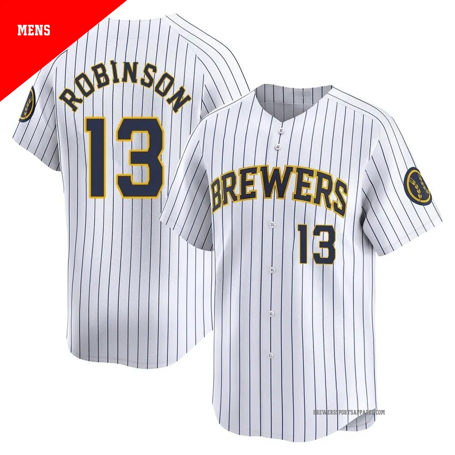 Milwaukee Brewers ＃13 Glenn Robinson Men's White Limited Alternate Jersey