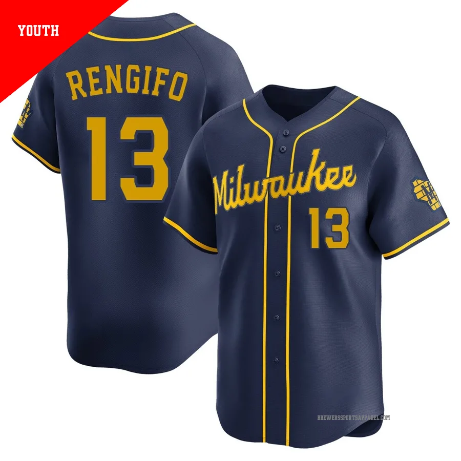 Milwaukee Brewers ＃13 Luis Rengifo Youth Navy Limited Alternate Jersey