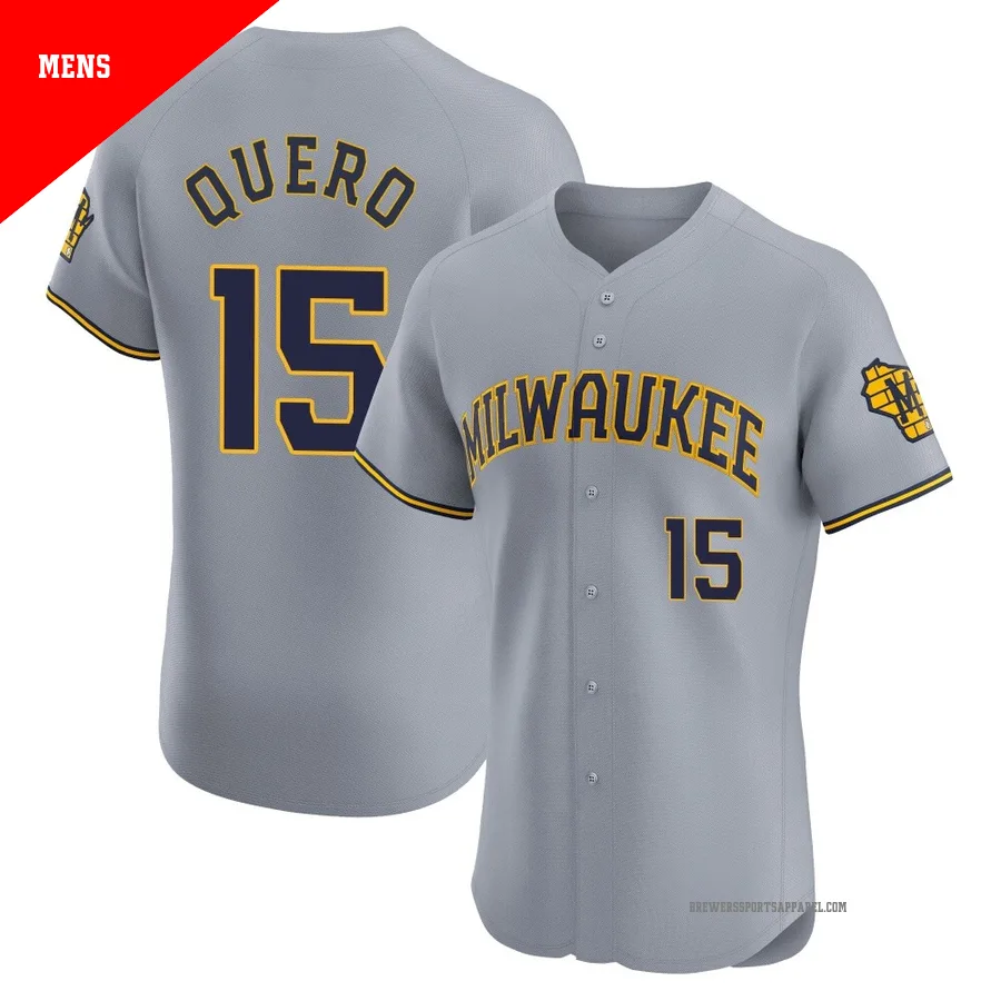 Milwaukee Brewers ＃15 Jeferson Quero Men's Gray Elite Road Jersey
