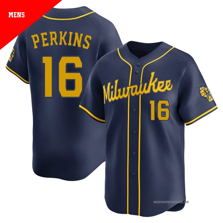 Milwaukee Brewers ＃16 Blake Perkins Men's Navy Limited Alternate Jersey