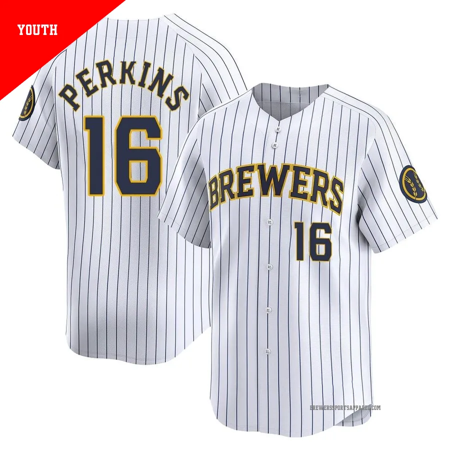 Milwaukee Brewers ＃16 Blake Perkins Youth White Limited Alternate Jersey