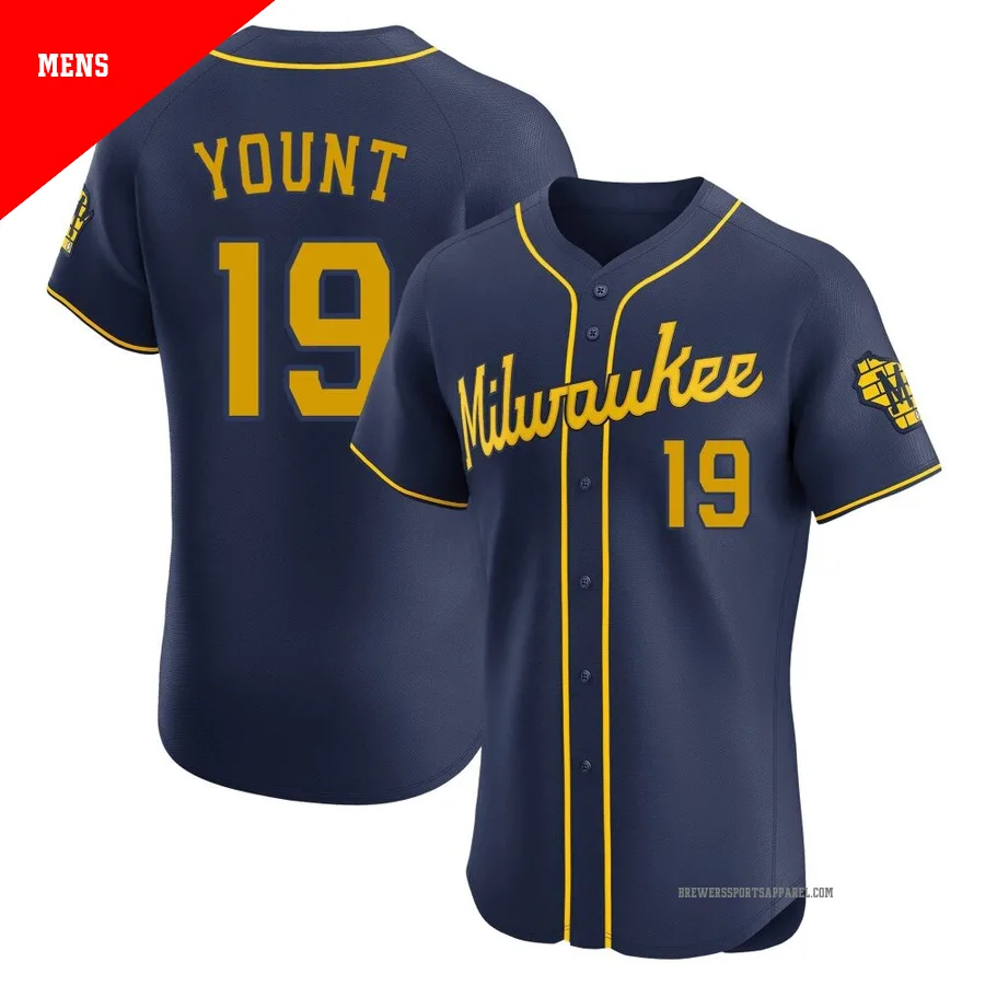 Milwaukee Brewers ＃19 Robin Yount Men's Navy Elite Alternate Jersey