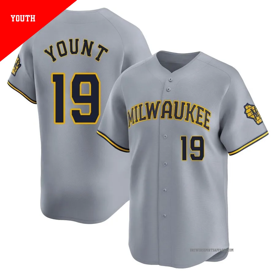 Milwaukee Brewers ＃19 Robin Yount Youth Gray Limited Away Jersey