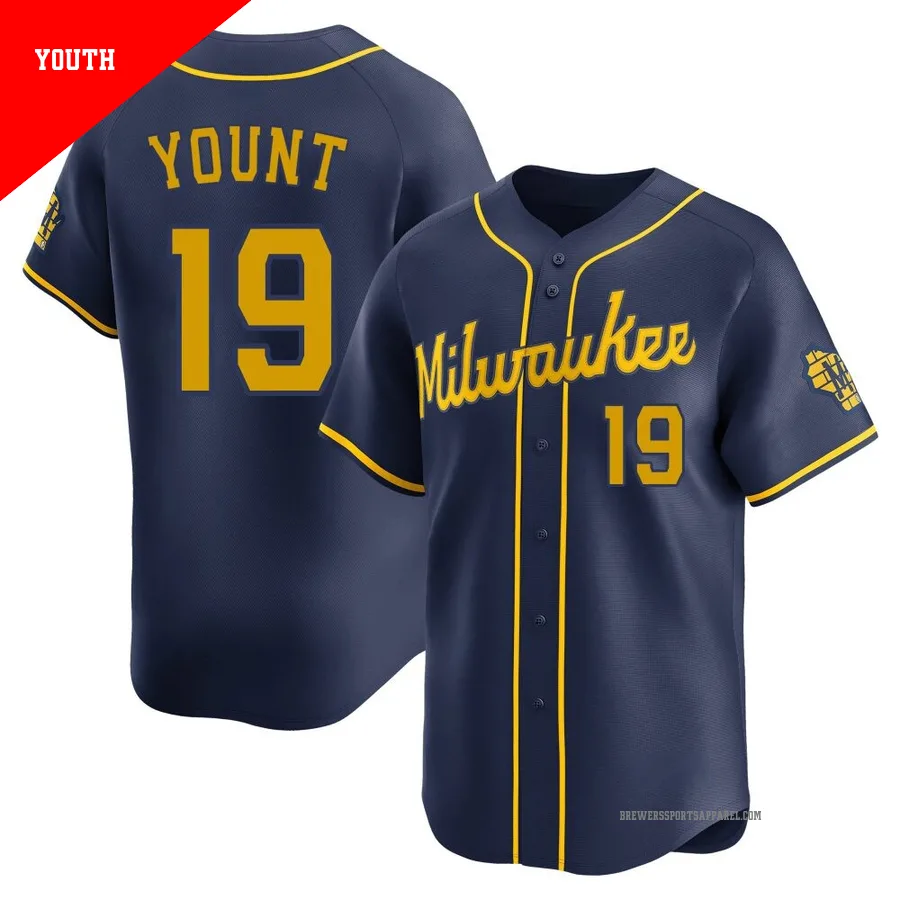 Milwaukee Brewers ＃19 Robin Yount Youth Navy Limited Alternate Jersey
