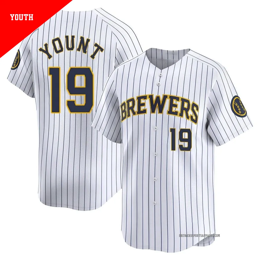 Milwaukee Brewers ＃19 Robin Yount Youth White Limited Alternate Jersey