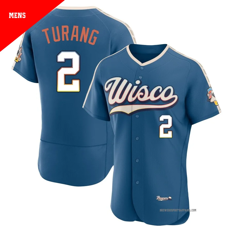 Milwaukee Brewers ＃2 Brice Turang Men's Blue Authentic Mineral 2026 City Connect Stadium Jersey