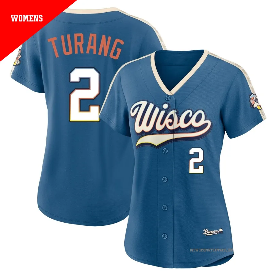 Milwaukee Brewers ＃2 Brice Turang Women's Blue Limited Mineral 2026 City Connect Stadium Jersey