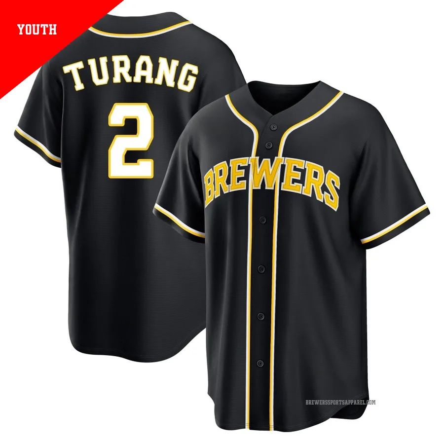 Milwaukee Brewers ＃2 Brice Turang Youth Black Replica Fashion Out Jersey