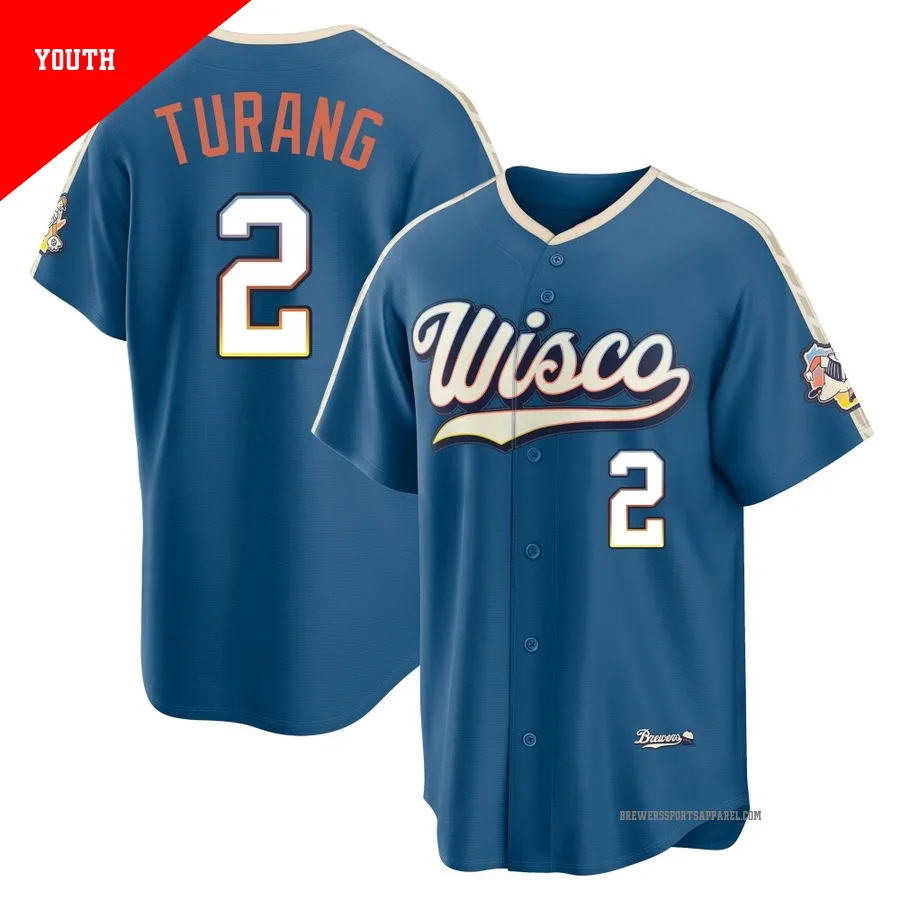Milwaukee Brewers ＃2 Brice Turang Youth Blue Limited Mineral 2026 City Connect Stadium Jersey