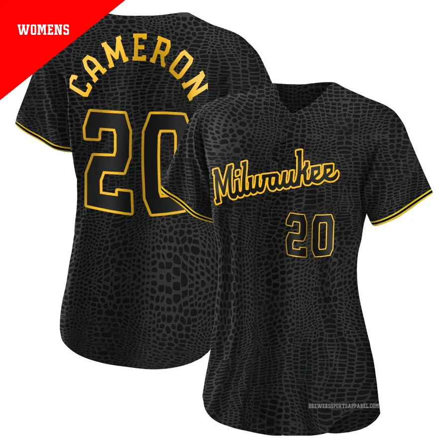 Milwaukee Brewers ＃20 Daz Cameron Women's Black Replica Snake Skin City Jersey