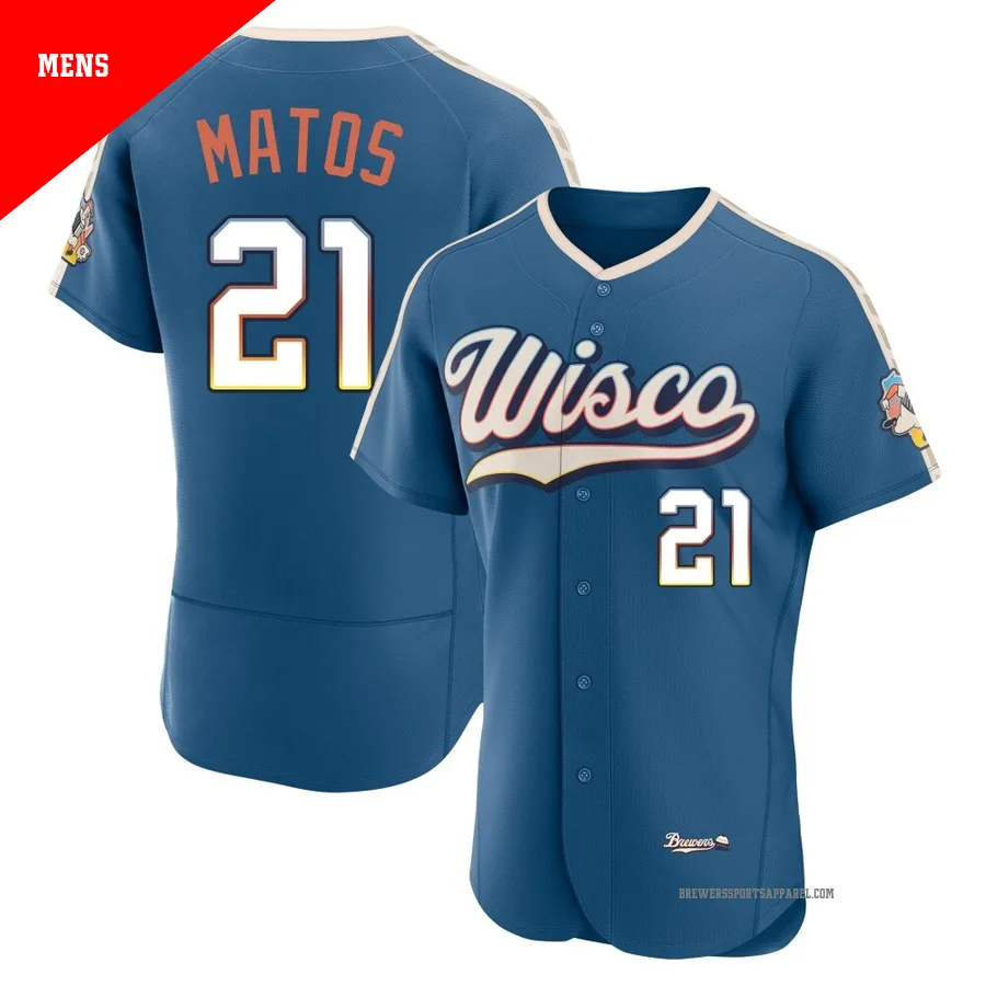 Milwaukee Brewers ＃21 Luis Matos Men's Blue Authentic Mineral 2026 City Connect Stadium Jersey