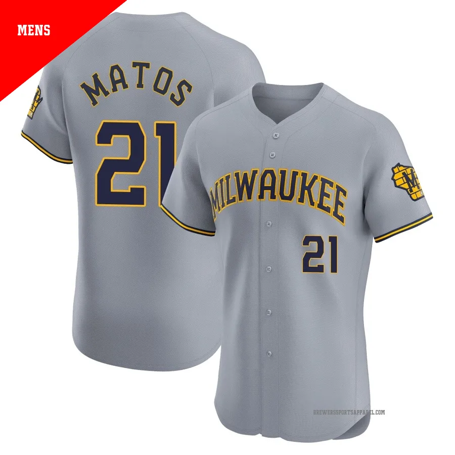 Milwaukee Brewers ＃21 Luis Matos Men's Gray Elite Road Jersey
