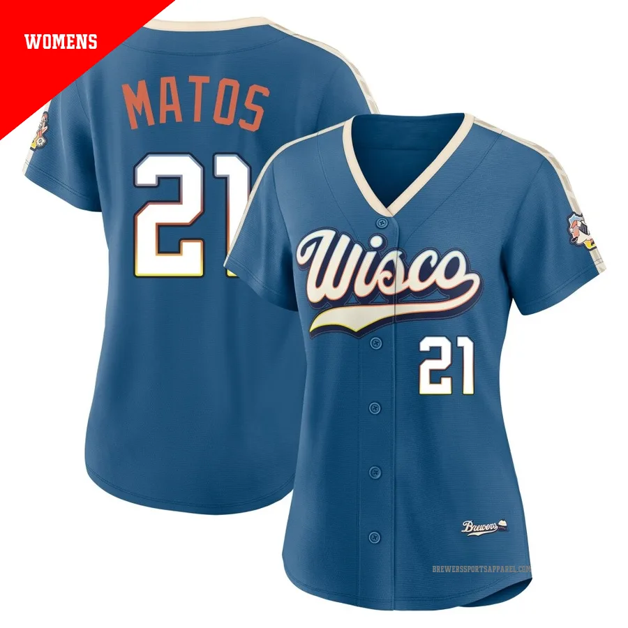 Milwaukee Brewers ＃21 Luis Matos Women's Blue Limited Mineral 2026 City Connect Stadium Jersey