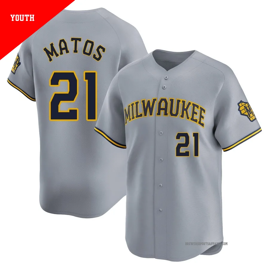 Milwaukee Brewers ＃21 Luis Matos Youth Gray Limited Away Jersey