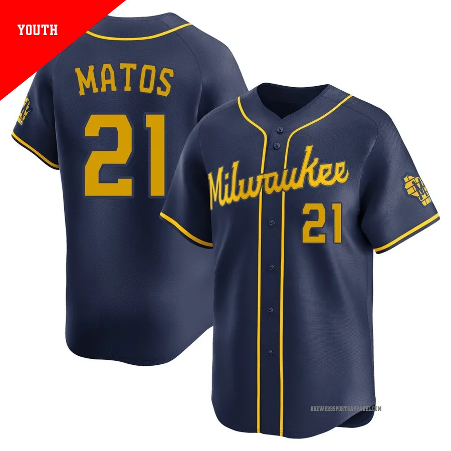 Milwaukee Brewers ＃21 Luis Matos Youth Navy Limited Alternate Jersey