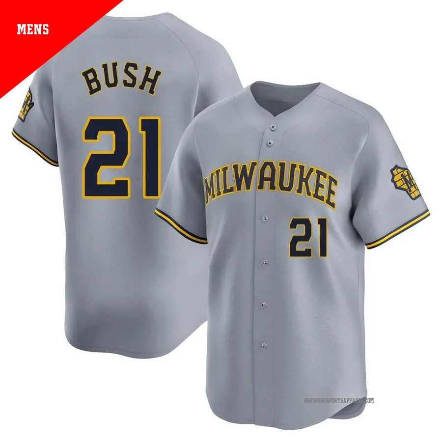 Milwaukee Brewers ＃21 Matt Bush Men's Gray Limited Away Jersey