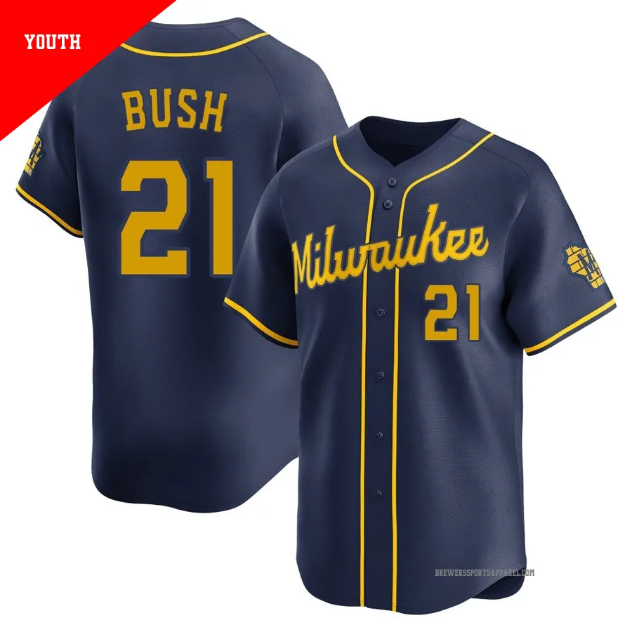 Milwaukee Brewers ＃21 Matt Bush Youth Navy Limited Alternate Jersey