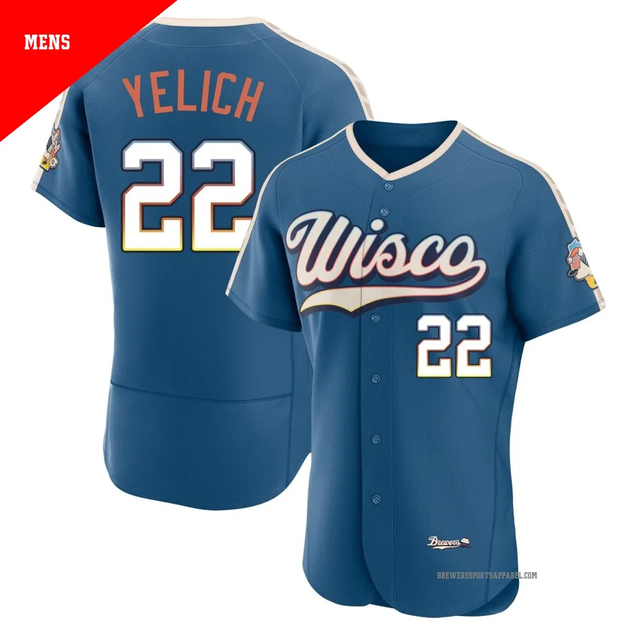 Milwaukee Brewers ＃22 Christian Yelich Men's Blue Authentic Mineral 2026 City Connect Stadium Jersey