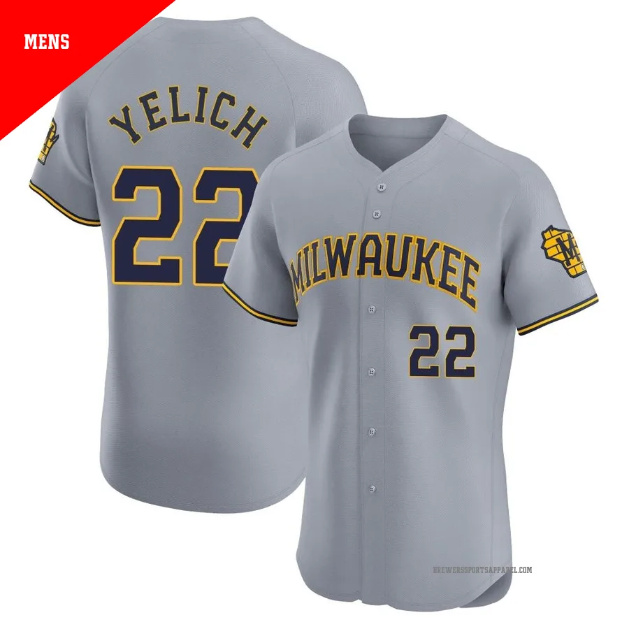 Milwaukee Brewers ＃22 Christian Yelich Men's Gray Elite Road Jersey