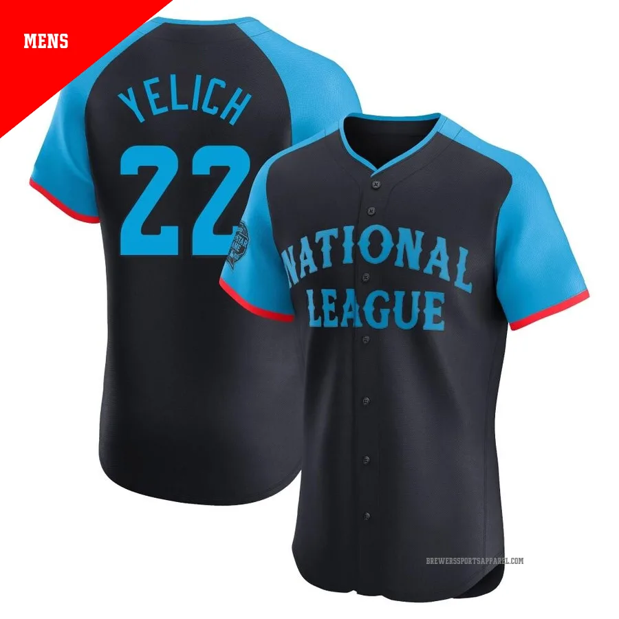 Milwaukee Brewers ＃22 Christian Yelich Men's Navy Elite National League 2024 All-Star Game Jersey