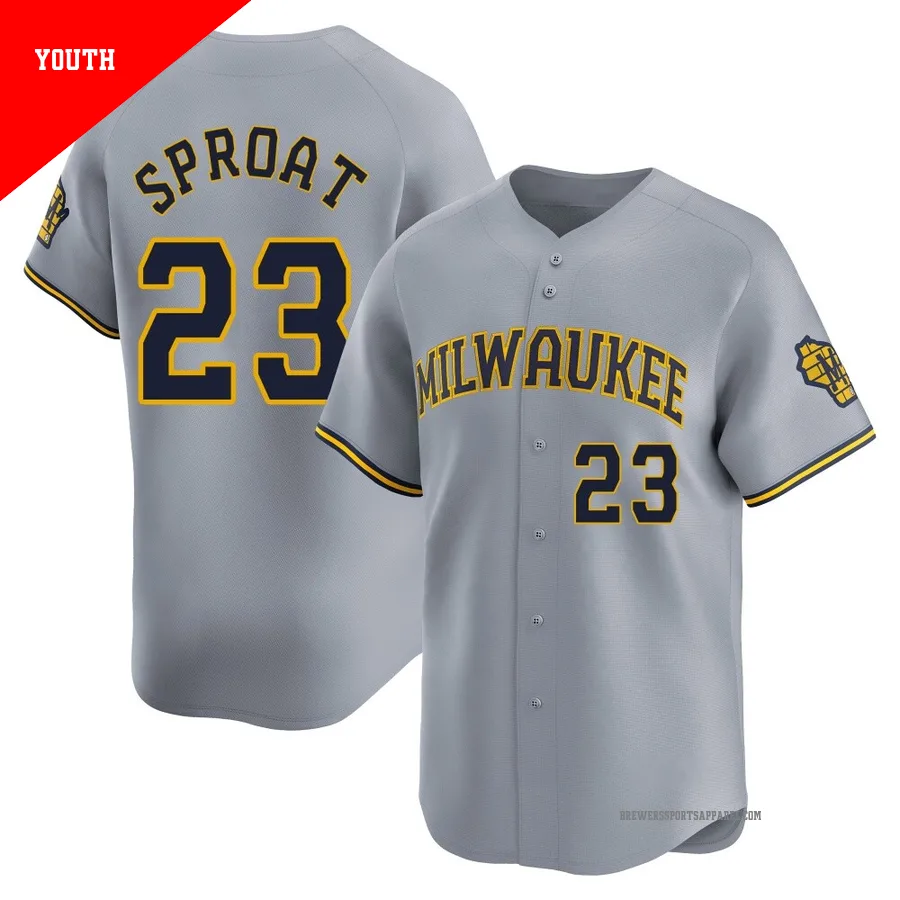 Milwaukee Brewers ＃23 Brandon Sproat Youth Gray Limited Away Jersey