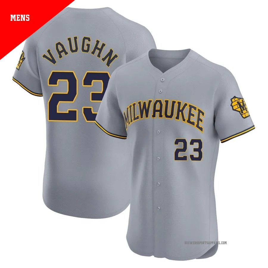 Milwaukee Brewers ＃23 Greg Vaughn Men's Gray Elite Road Jersey