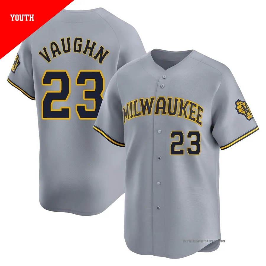 Milwaukee Brewers ＃23 Greg Vaughn Youth Gray Limited Away Jersey