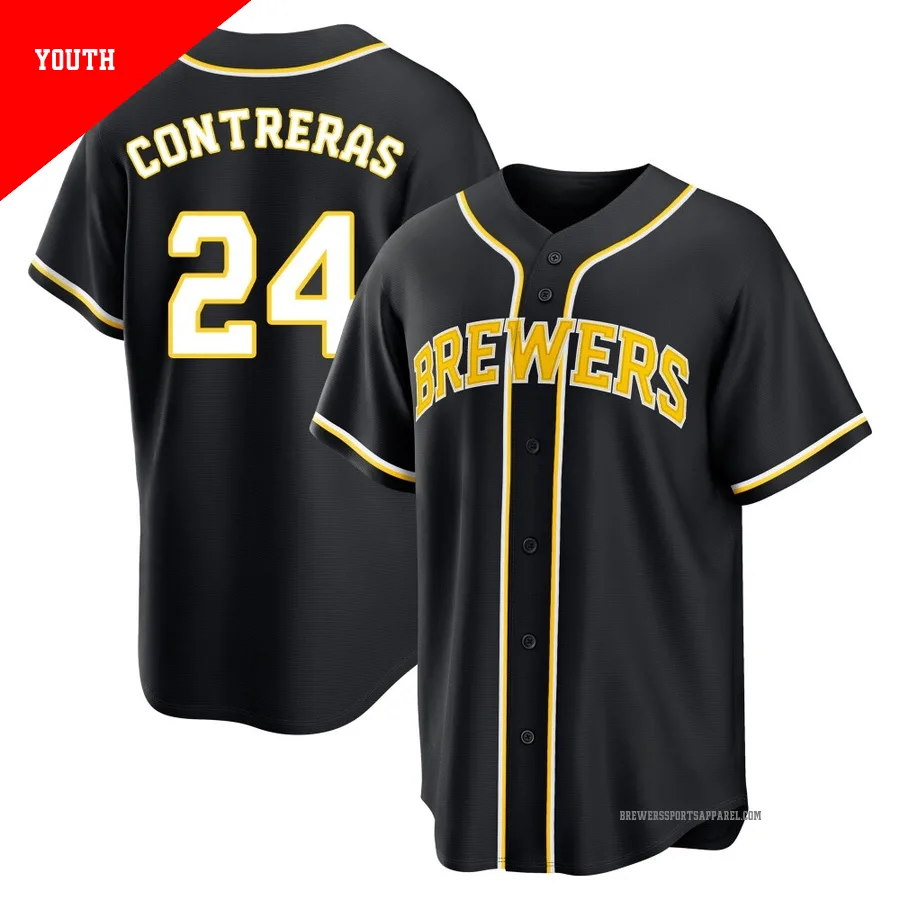Milwaukee Brewers ＃24 William Contreras Youth Black Replica Fashion Out Jersey