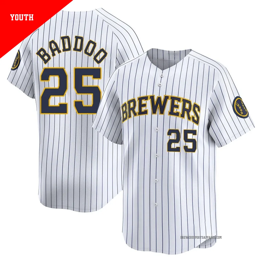 Milwaukee Brewers ＃25 Akil Baddoo Youth White Limited Alternate Jersey
