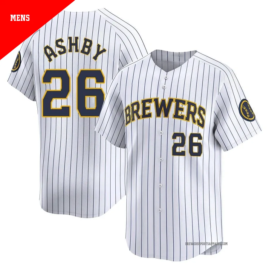 Milwaukee Brewers ＃26 Aaron Ashby Men's White Limited Alternate Jersey