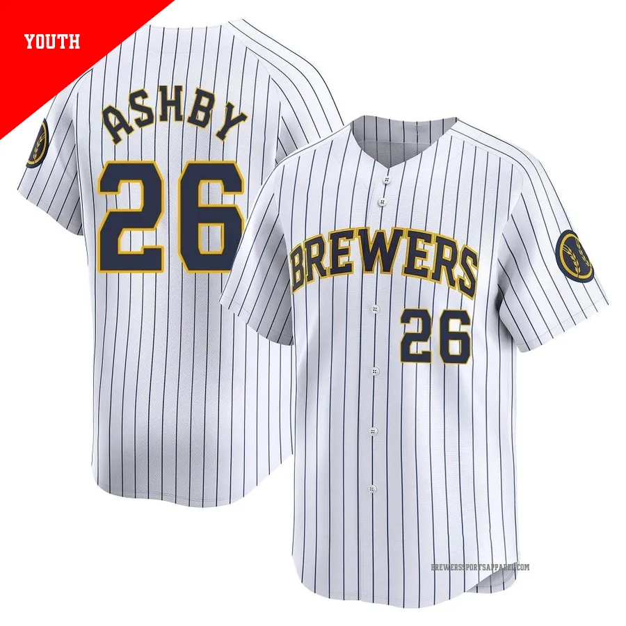 Milwaukee Brewers ＃26 Aaron Ashby Youth White Limited Alternate Jersey