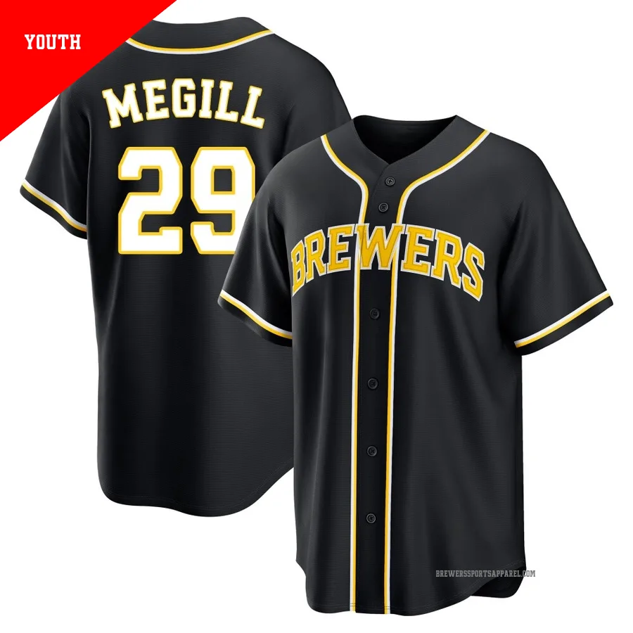 Milwaukee Brewers ＃29 Trevor Megill Youth Black Replica Fashion Out Jersey