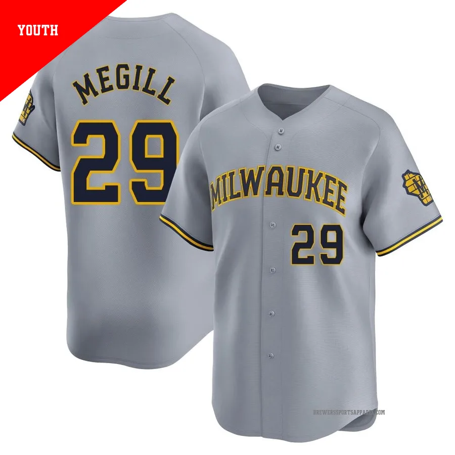 Milwaukee Brewers ＃29 Trevor Megill Youth Gray Limited Away Jersey