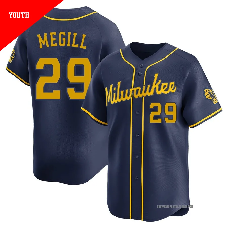Milwaukee Brewers ＃29 Trevor Megill Youth Navy Limited Alternate Jersey