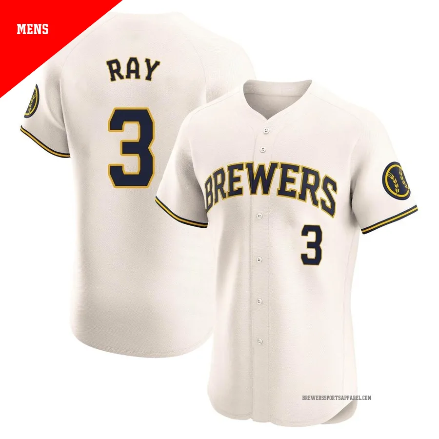 Milwaukee Brewers ＃3 Corey Ray Men's Cream Elite Home Jersey