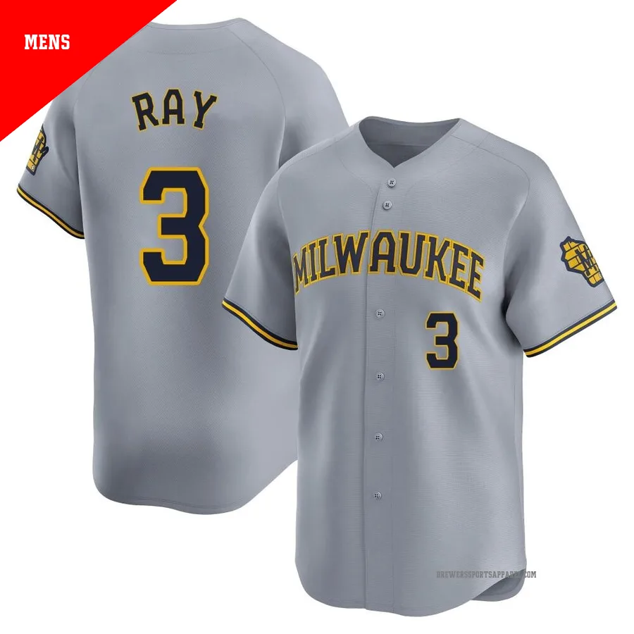 Milwaukee Brewers ＃3 Corey Ray Men's Gray Limited Away Jersey