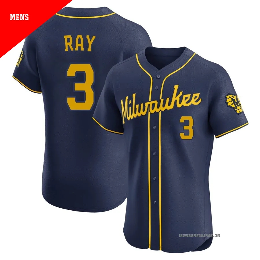 Milwaukee Brewers ＃3 Corey Ray Men's Navy Elite Alternate Jersey