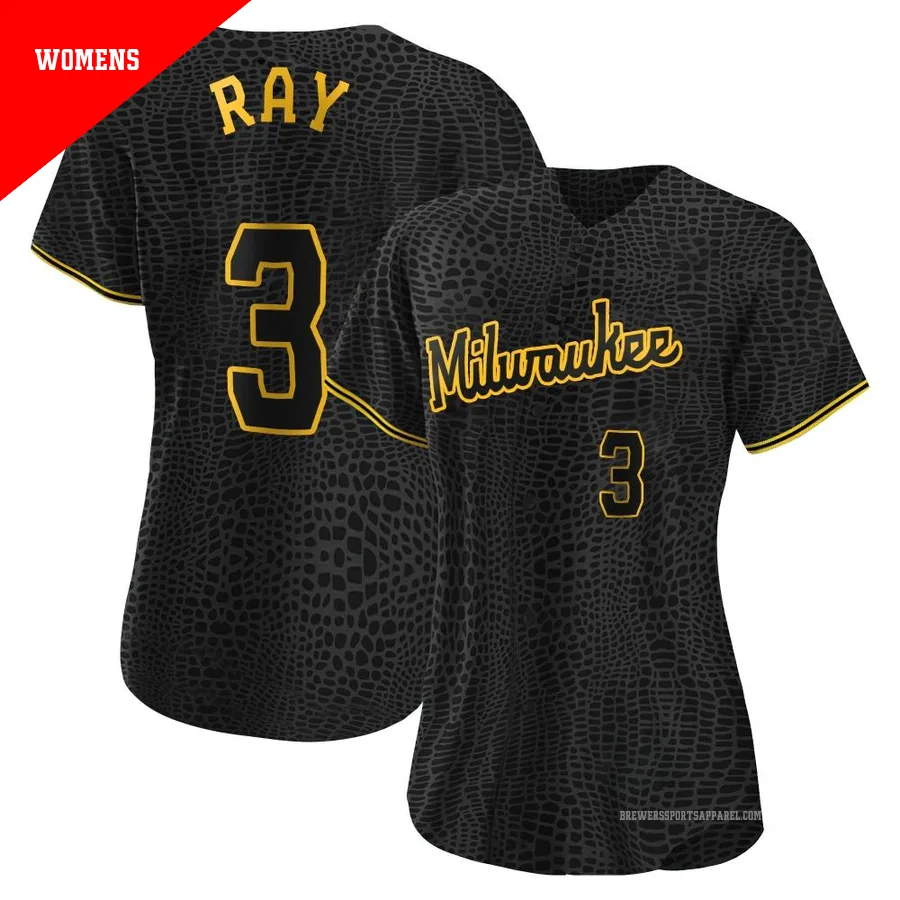 Milwaukee Brewers ＃3 Corey Ray Women's Black Replica Snake Skin City Jersey
