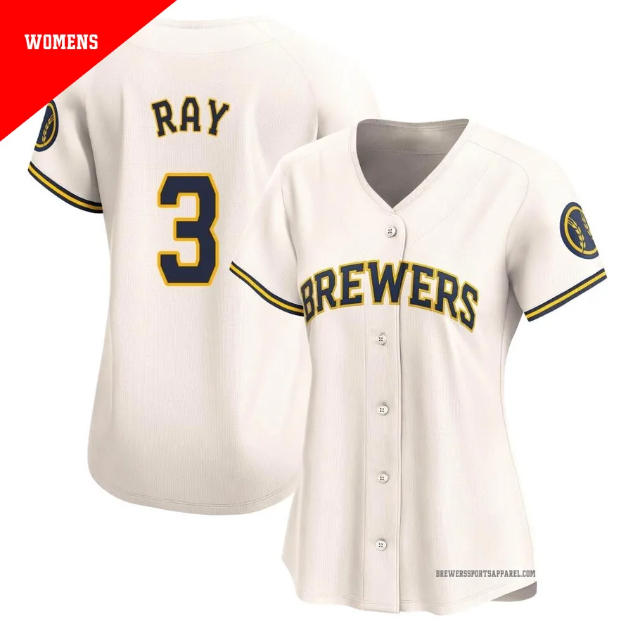 Milwaukee Brewers ＃3 Corey Ray Women's Cream Limited Home Jersey