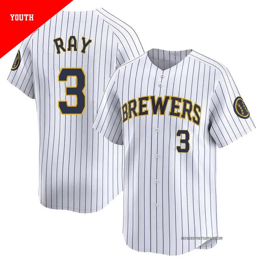 Milwaukee Brewers ＃3 Corey Ray Youth White Limited Alternate Jersey