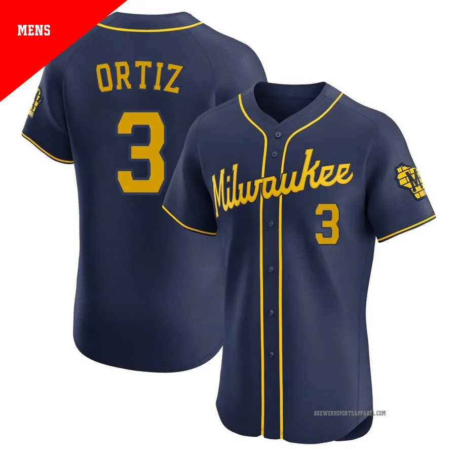 Milwaukee Brewers ＃3 Joey Ortiz Men's Navy Elite Alternate Jersey